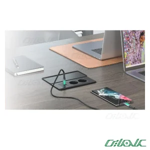 پریز توکار رومیزی دو خانه با USB سری TORINO ملونی مدل 10172 در فضای آشپزخانه یا محیط کار