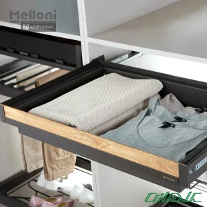 طبقه کشویی فلزی ریلی WS4142S با فرانت چوب داخل کمد